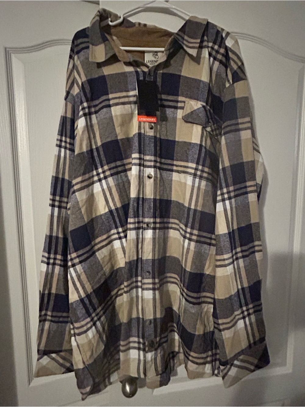 Legendary Whitetails Navy, Tan & Cream Plaid Flannel Shirt